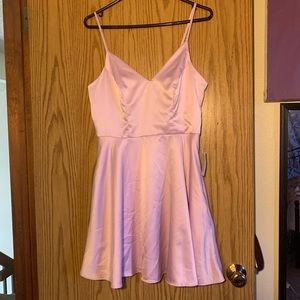 lavender colored satin dress